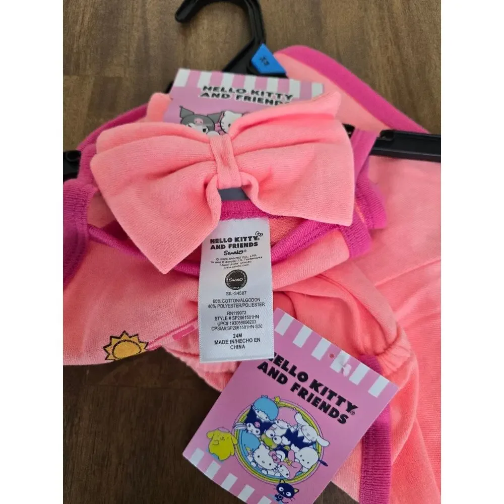 Hello Kitty & Friends Baby Girls Graphic Romper W/ Matching Bow Headband 24 MON